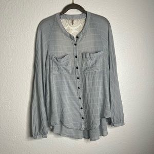 Free People Blue and Lace Babydoll Blouse XS